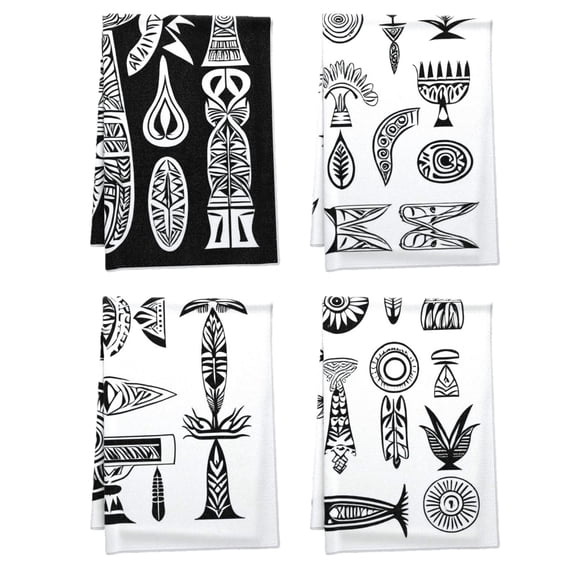 Boho Decor Durable Dish Towels, Boho Tribal Symmetrical Breathable Fall Kitchen Decor Minimalistic Aztec Symbols Versatile Fall Bathroom Decor, Deco for Home Bath Window Gym 4Pcs 16 X 24Inches