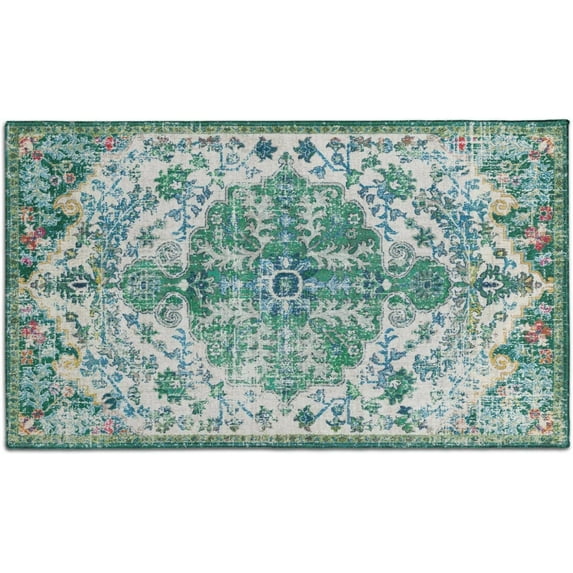 Boho Decor Front Door Mats, Farmhouse Style Indoor Outdoor Bohemian Non-Slip Floor Mat for Home Entrance, Bedroom, Kitchen & Bathroom, Vintage Laundry Area Rug 17''''x30'''' Blue-Green