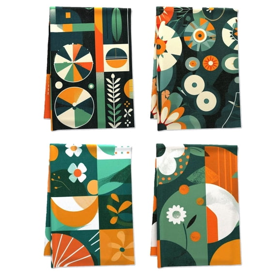 Boho Decor Hand Towel, Wallpaper Colorful Nature Handy Fall Bathroom Decor 16x24, Pack Of 4 Leaves Soft Edeges Flowers Terry Cloth Dish Towels, for Farmhouse Washroom Microfiber
