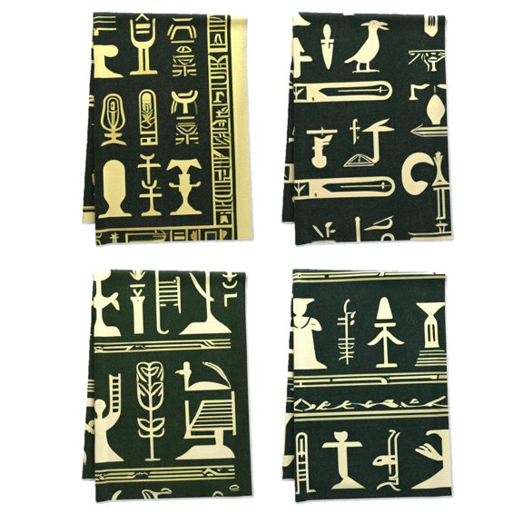 Boho Decor Hand Towels - Bassrelief Columbian Minoran Ancient Handy Towel Set - Sage Egyptian Hieroglyphs Geometric Shapes Fall Bathroom Decor - Deco for House Home Bathroom Car (16x24in Set Of 4)