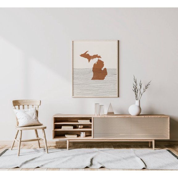 Boho Decor Michigan Mid Century Wall Art Minimalist Art And Abstract Print Michigan State Map Print