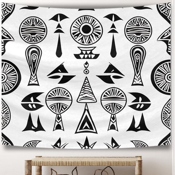 Boho Decor Office Tapestry Aztec Symbols Boho Tribal Geometric Shapes Large Tapestry, 51x59 Inches Minimalistic Simplicity Sophistication Durable Big Tapestry Decoration for Home Living Room