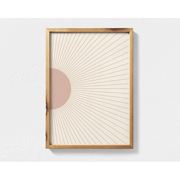 MAQIKA Bohemian Sunrise Sunset Round Wall Art - 10x10 Inch Framed Canvas, Black & Beige Abstract Sun Decor For Bedroom, Dorm