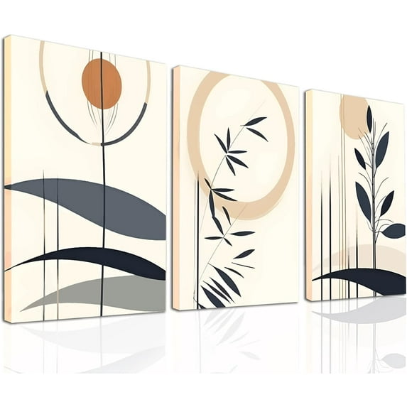 Boho Decor Boho Wall Art Set of 3, Lines, Mountains, Sun Minimalist Boho Wall Decor Wall Decor Framed Art Wall Decor for Living Room, Bedroom, Bathroom, Office - (12x16inch)