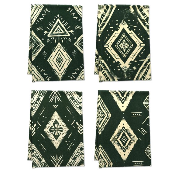 Boho Decorative Bath TowelTowel Set Handy Minimalistic Terry Cloth Dish Towels 4Pcs 16x24 Inch Comfortable Geometric Shapes Boho Tribal Sophistication Tower Sets for Kitchen Indoor Microfiber