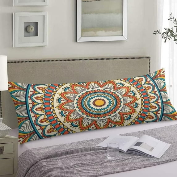 Boho Decorative Body Pillow Cover Retro Mandala Pattern Bohemian Floral Print Long Pillowcase with Zipper Farmhouse Soft Cushion Covers Bedding Pillow Cases for Couch,Sofa,Bedroom,Home Gifts 20"x54"
