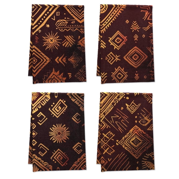 Boho Decorative Handy Towel 16x24 4pcs/Pack, Dark Maroon Farmhouse Towels Wall Art Triangles and Zigzags Geometric Shapes Dish Cloth and Towel Sets, Deco for Garden Bath House