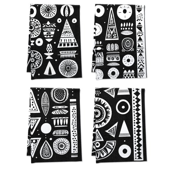 Boho Decorative Kitchen Towel - for Dressing Room Bath Farmhouse Table Bathroom 4Pcs 16x24 - Versatile Geometric Shapes Simplicity Sophistication Home Towels Aztec Symbols Durable Dishtowel
