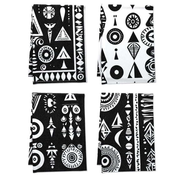 Boho Decorative Kitchen Towel - for Dressing Room Bath Farmhouse Table Bathroom 4Pcs 16x24 - Versatile Geometric Shapes Simplicity Sophistication Home Towels Aztec Symbols Durable Dishtowel