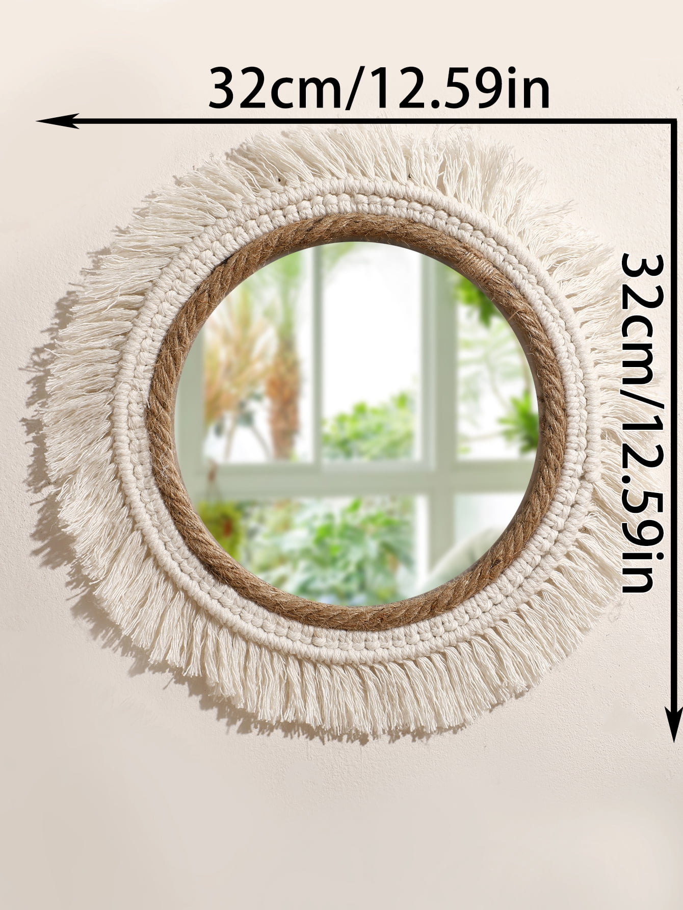 Boho Decorative Mirrors Macrame Round Mirror Aesthetic Room Decor Hanging Wall Mirror for ...