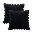 thumbnail image 1 of Boho Decorative Soft Velvet Throw Pillow Covers with Plush Balls Solid Cushion Case for Couch Bed Sofa, Black, 18x18 inch, 2 Packs, 1 of 7