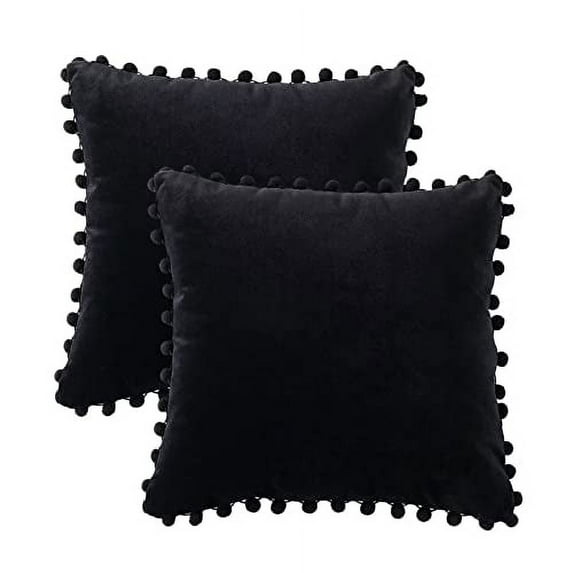 Boho Decorative Soft Velvet Throw Pillow Covers with Tassels Solid Cushion Case for Couch Bed Sofa, Black, 18x18 inch, Pack of 2