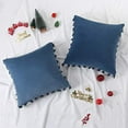 thumbnail image 1 of Boho Decorative Soft Velvet Throw Pillow Covers with Tassels Solid Cushion Case for Couch Bed Sofa, Blue, 18x18 inch, 2 Packs, 1 of 6