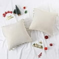 thumbnail image 1 of Boho Decorative Soft Velvet Throw Pillow Covers with Tassels Solid Cushion Case for Couch Bed Sofa, Cream, 16x16 inch, 2 Packs, 1 of 6
