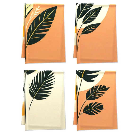 Boho Decorative Tea Towel 16x24in 4Pack - Bohemian Aesthetic Vector Art Mid Century Towels Decorative Set Muted Tones Palm Leaf Nature Bathroom Towel - for Table Gym Deco