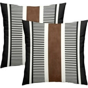 Boho Decorative Throw Pillow Covers 16x16 Inch Black White Brown Stripe Pillow Covers Set of 2 Farmhouse Rustic Decorative Pillows Modern Geometric Pillow Cases for Couch Decor