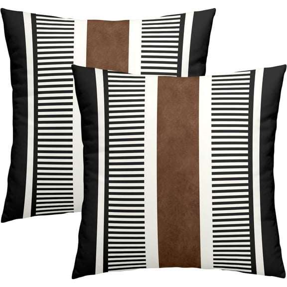 Boho Decorative Throw Pillow Covers 20x20 Inch Black White Brown Stripe Pillow Covers Set of 2 Farmhouse Rustic Decorative Pillows Modern Geometric Pillow Cases for Couch Decor
