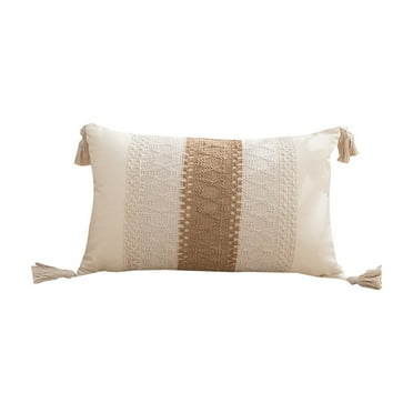 Boho Decorative Throw Pillow with Handmade Tassels, Soft Embroidery Accent Cushion for Couch Sofa Bedroom Car Living Room