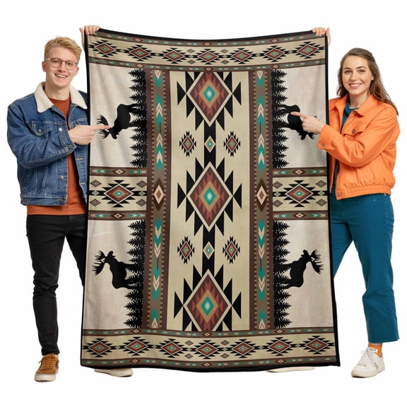 Boho Deer Flannel Blanket for Bed,Travel and Camping, Elk Hunting Forest Aztec Bohemian Retro Super Soft Cozy Blanket for All Seasons 30"x40"