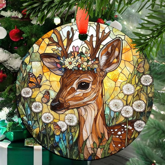 Boho Deer with A Flower Crown Ornament Window Hanging, Window Decor Suncatcher for Women, Home Decor, 2025, Holiday Decoration, Seasonal 2025, Holiday Decoration, Seasonal