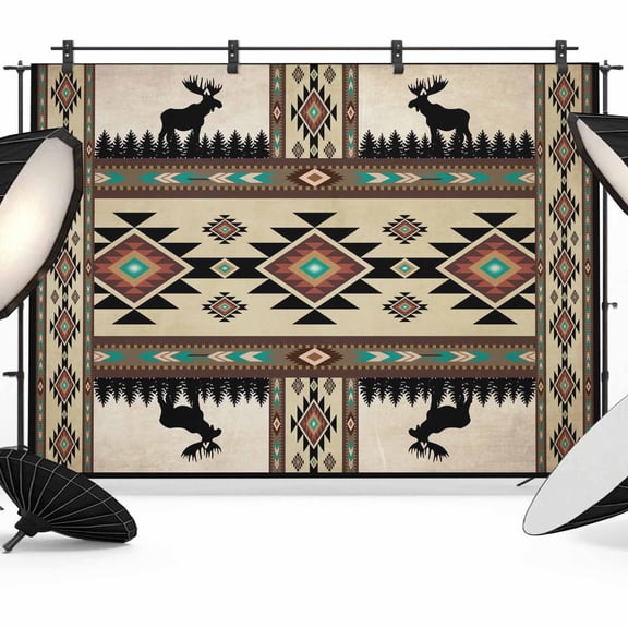 Boho Deer Photography Backdrop 7x5FT, Elk Hunting Forest Aztec Bohemian Retro Photo Backdrops, Background for Photography Studio Photo Studio Background, Back Drop for Photoshoot