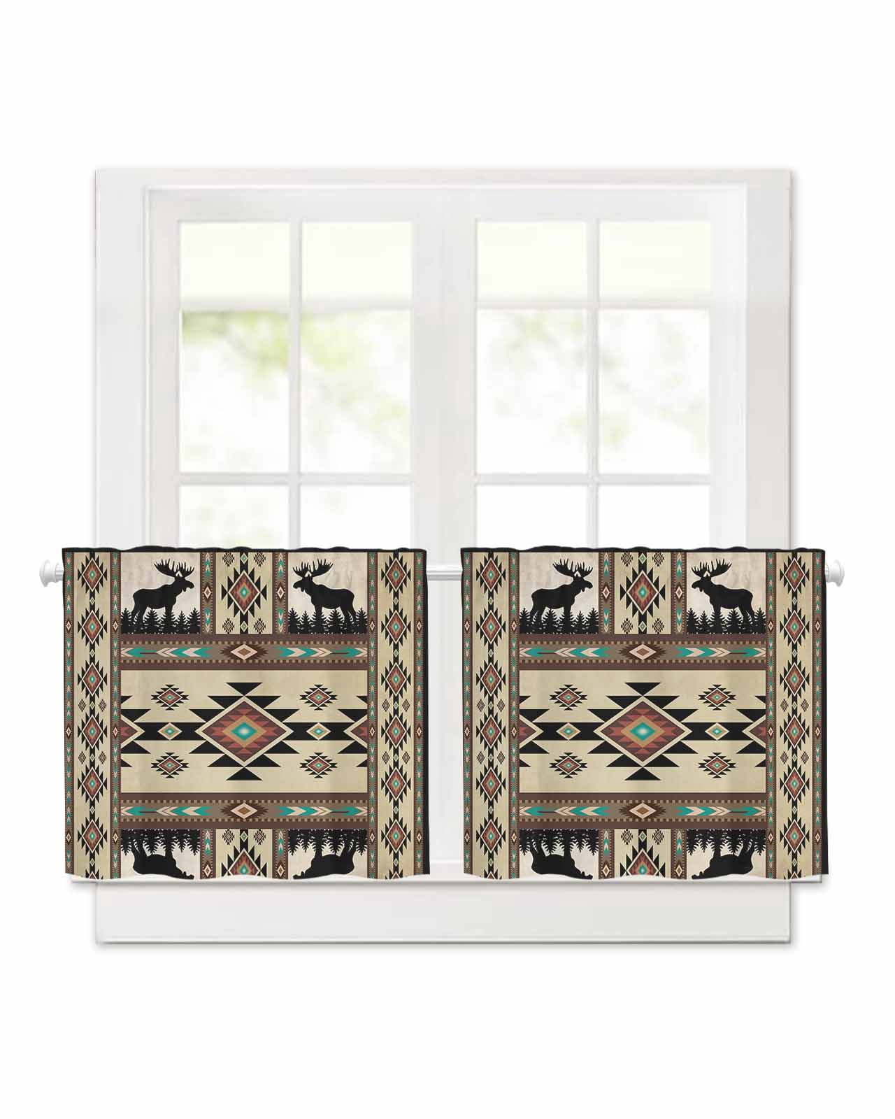 Boho Deer Short Blackout Curtains 24 Inch Long Elk Hunting Forest Aztec ...
