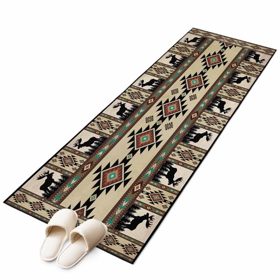 Boho Deer Washable Area Rug&nbsp;2x6ft Elk Hunting Forest Aztec Bohemian Retro Soft Rectangle&nbsp;Rugs for Living Room, Non Slip Carpet for Bedroom&nbsp;Entryway Dining Room