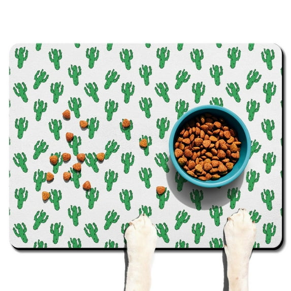 Boho Desert Cactus Pet Food Mat - Waterproof Dog Feeding Mat - Non-Slip Absorbent Design - Multi-Layer Sponge Core - Easy to Clean