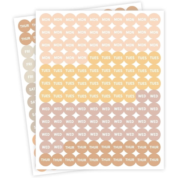 Boho Desert Round Day of Week Stickers for Planners Journals Food Containers Beige 0.75 inch 480