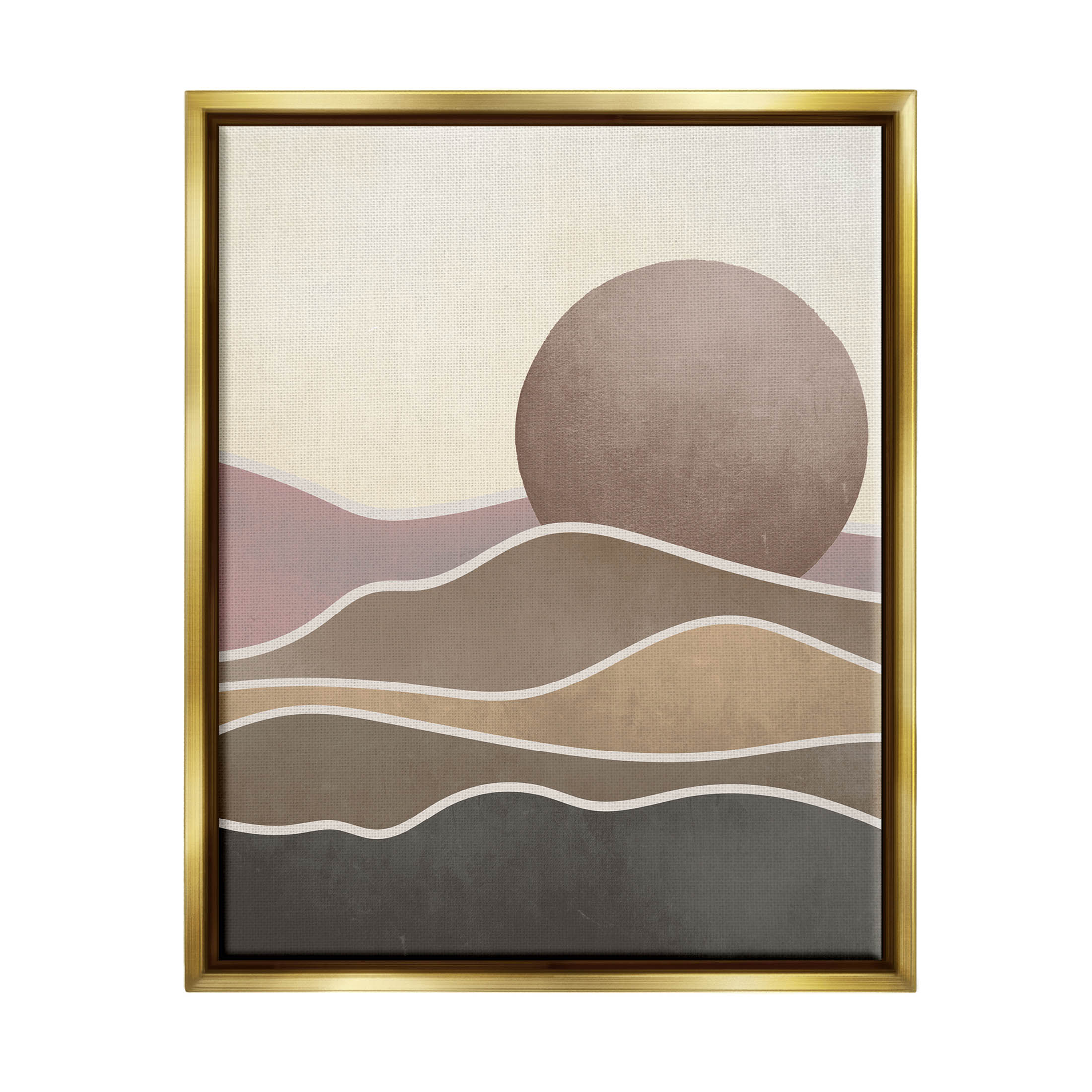 Boho Desert Sun Dunes Modern Landscape Graphic Art Metallic Gold Framed