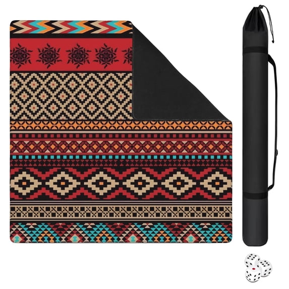 Boho Design Extra Large Rubber Game Pad 31.5x31.5 Inch Mahjong Table Mat with Anti-Slip Backing and Quiet Surface for Playing Tiles Cards and Entertainment