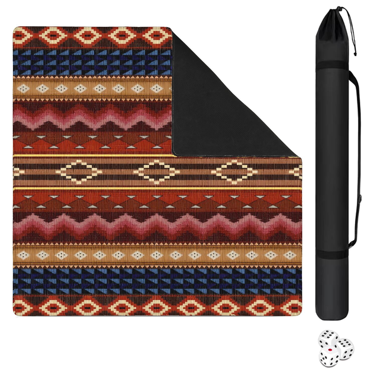 Boho Design Extra Large Rubber Game Pad 31.5x31.5 Inch Mahjong Table Mat with Anti-Slip Backing and Quiet Surface for Playing Tiles Cards and Entertainment