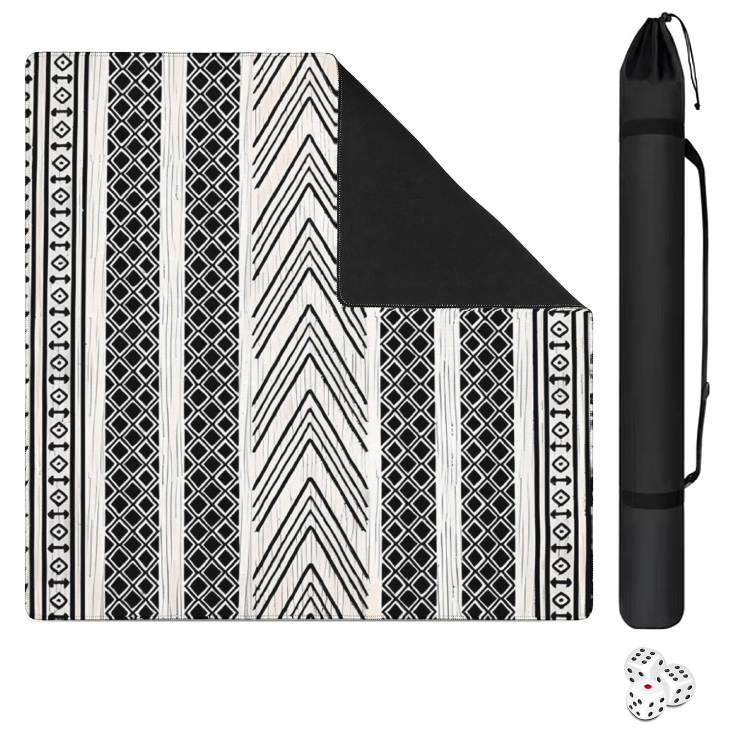 Boho Design Extra Large Rubber Game Pad 31.5x31.5 Inch Mahjong Table Mat with Anti-Slip Backing and Quiet Surface for Playing Tiles Cards and Entertainment