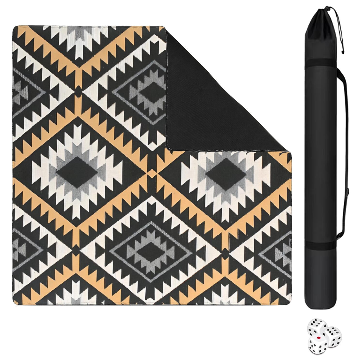 Boho Design Extra Large Rubber Playing Pad 31.5 Inch Square Mahjong Table Mat Features Non-Slip Grip and Noise Reducing Properties for Tiles and Cards