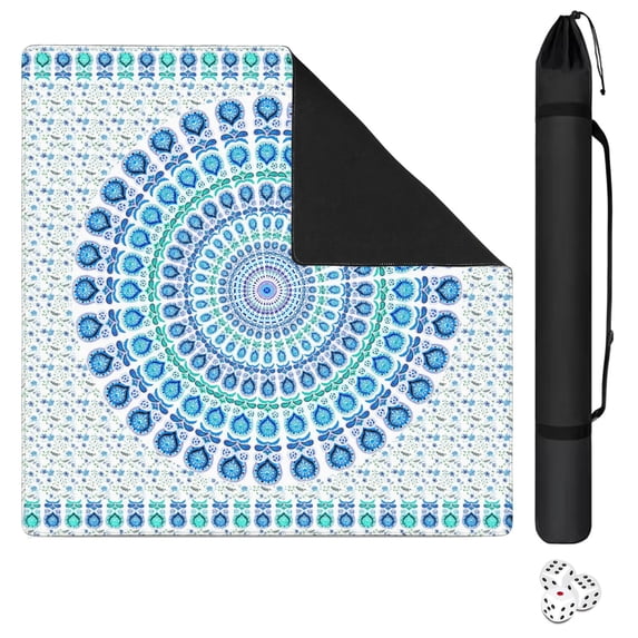 Boho Design Extra Large Rubber Playing Pad 31.5 Inch Square Mahjong Table Mat Features Non-Slip Grip and Noise Reducing Properties for Tiles and Cards