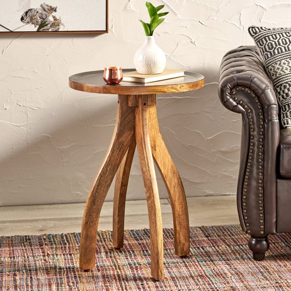 Boho Design Mango Wood End Table / Elevates Home's Grace