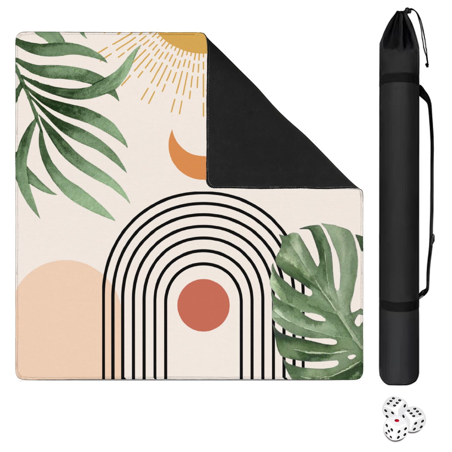 Boho Design Multi-Purpose Rubber Pad for Game Tables 31.5x31.5 Inch Large Mahjong Mat with Anti-Slip Grip and Quiet Surface for Tiles and Cards