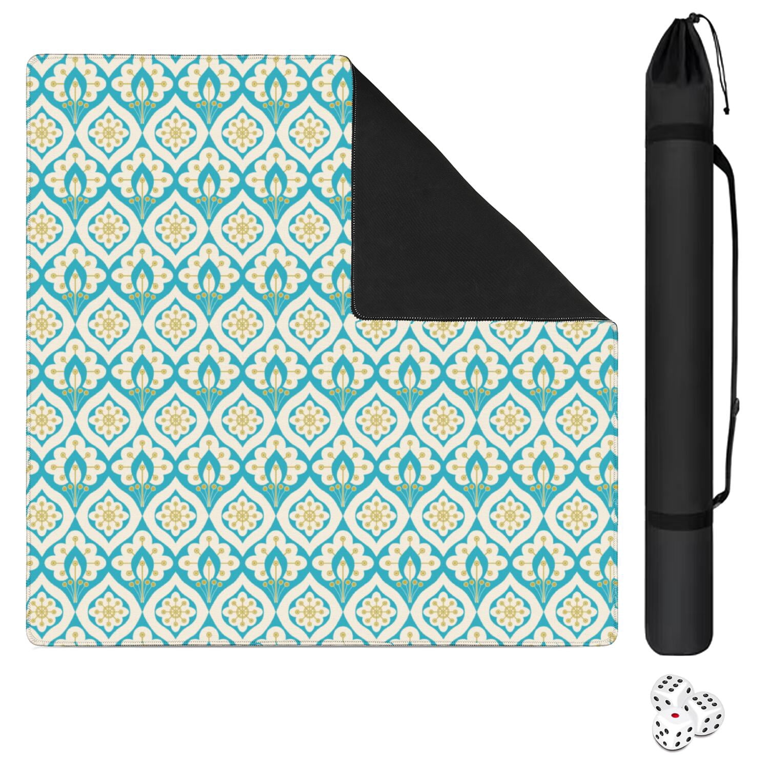Boho Design Non-Slip Rubber Game Table Mat 31.5x31.5 Inch Extra Large Mahjong Surface with Quiet Texture for Card Games Board Games and Game Nights
