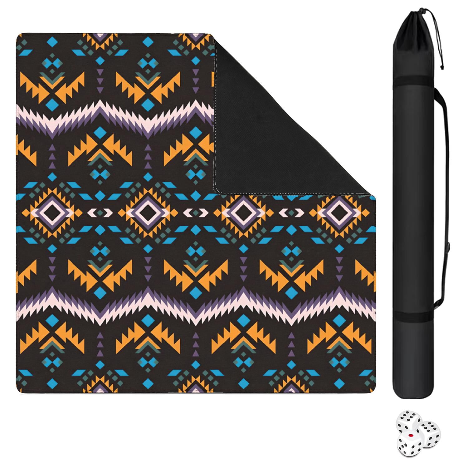 Boho Design Non-Slip Rubber Game Table Mat 31.5x31.5 Inch Extra Large Mahjong Surface with Quiet Texture for Card Games Board Games and Game Nights