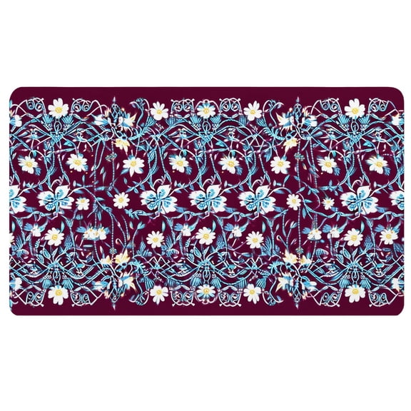 Boho Desk Mat,A blue and white floral pattern on a maroon background,14x24 Mouse Pad,Cloth Mousepad,Desk Mat Pad,Office Gifts