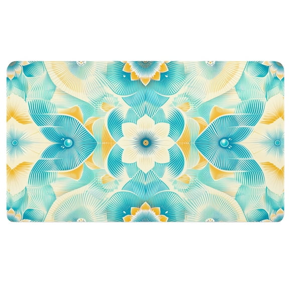 Boho Desk Mat,A blue and yellow floral pattern on a white background,Mouse Pad Large,Washable Mouse Pad,Computer Mat,Office Gifts for Coworkers