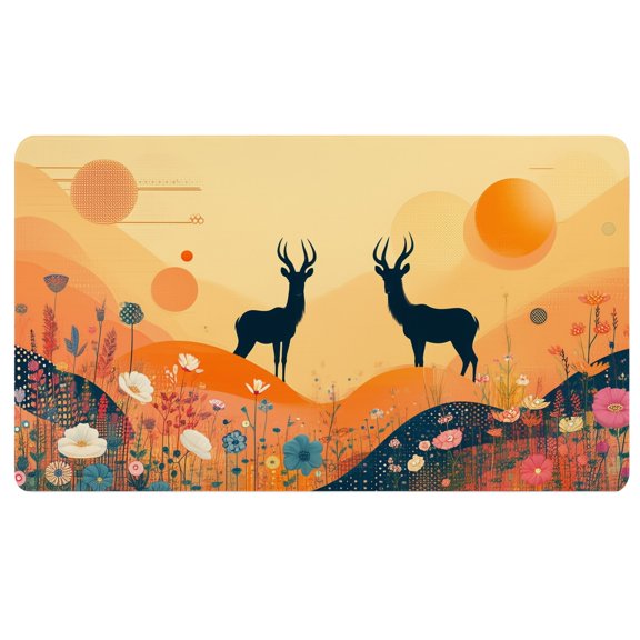 Boho Desk Mat,A couple of deer standing on top of a lush green field,14x24in Mousepad,Rubber Mouse Pad,Mouse Pad Teacher,Dorm Desk Decor for College Girls