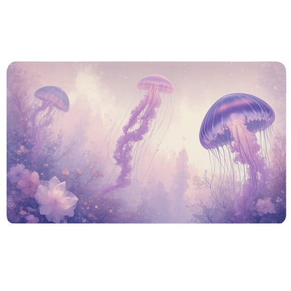 Boho Desk Mat,A group of jellyfish floating in the ocean surrounded by flowers,Mouse Pad Large Cute,Soft Mouse Pad,Teacher Desk Mat,Trendy Desk Accessories
