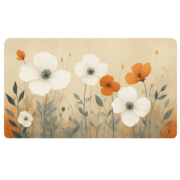 Boho Desk Mat,A painting of white and orange flowers on a beige background,14x24 Desk Mat,Non Slip Desk Mat,Deskmat Mousepad,Cute Decor for Desk
