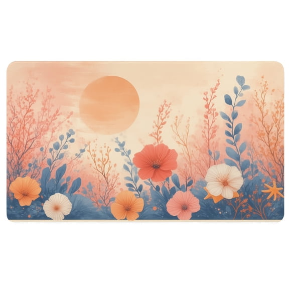 Boho Desk Mat,An illustration of a floral background with a sun in the background,14x24 3mm Desk Pad,Rubber Mouse Pad,Womens Mouse Pad,Gifts for Office Women