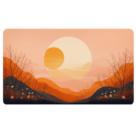 Boho Desk Mat,An illustration of a sunset with trees in the foreground,Large Desk Mousepad,Rectangle Mouse Pad,Keyboard Mouse Mat,Computer Desk Decor