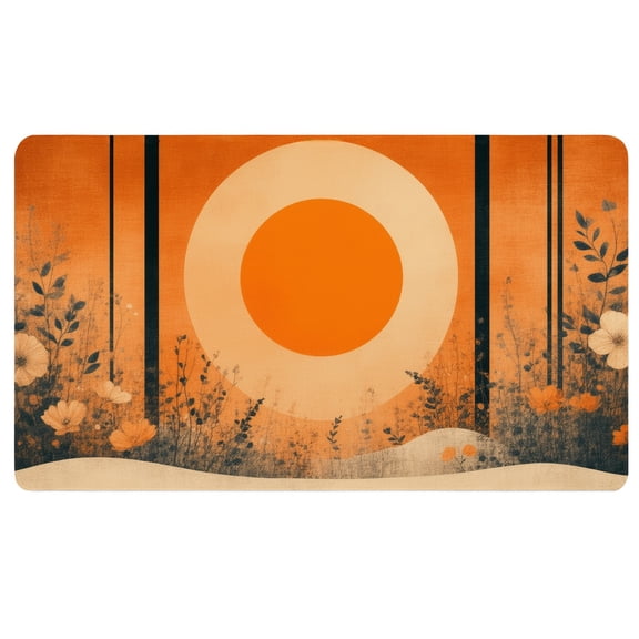 Boho Desk Mat,An orange and black background with flowers and a circle,Mouse Pad Big,Cloth Mouse Pad,Soft Desk Mat,Desk Decor for Women Office