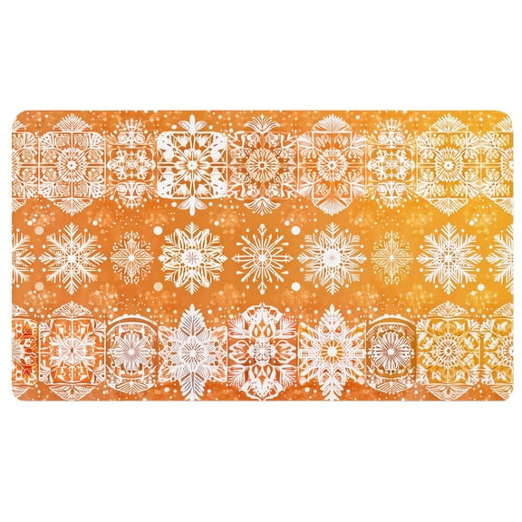 Boho Desk Mat,An orange background with white snowflakes on it,24 x 14 Inch Mouse Pad,Cloth Mousepad,Desk Mat for Desktop,Cozy Desk Decor