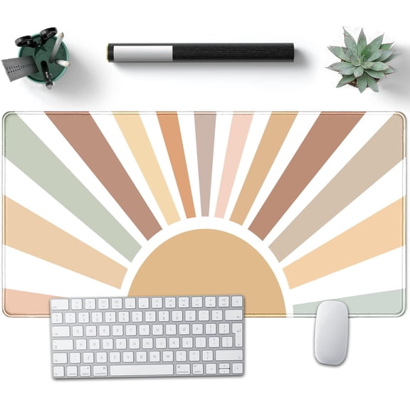 Boho Desk Mat, Sunshine Large Mouse Pad Desk Pad Boho Desk Accessories for Women Office Decor, XXL Mousepad Long Laptop Keyboard Mouse Mat 31.5 X15.7 Stitched Edges