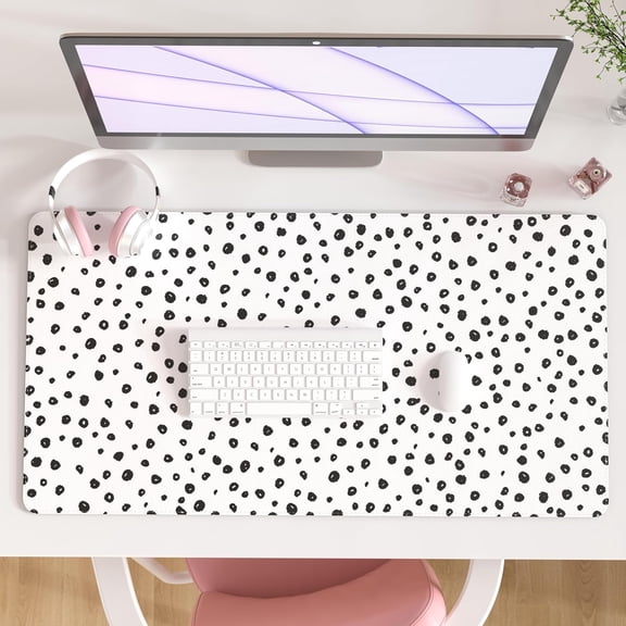 Boho Desk Mat, XXL Mouse Pad Desk Pad Boho Desk Accessories for Women Office Decor, Non-Slip Rubber Base Waterproof Leather Computer Desk Mat, Polka Dot Gaming Mousepad, 31.5" x15.7"